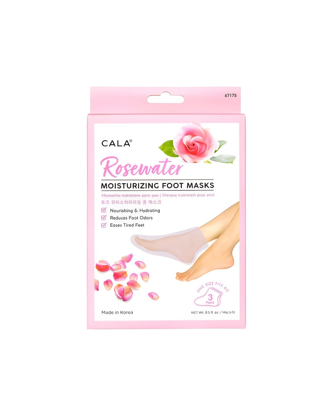 CALA ROSEWATER MOISTURIZING FOOT MASKS 3PAIRS